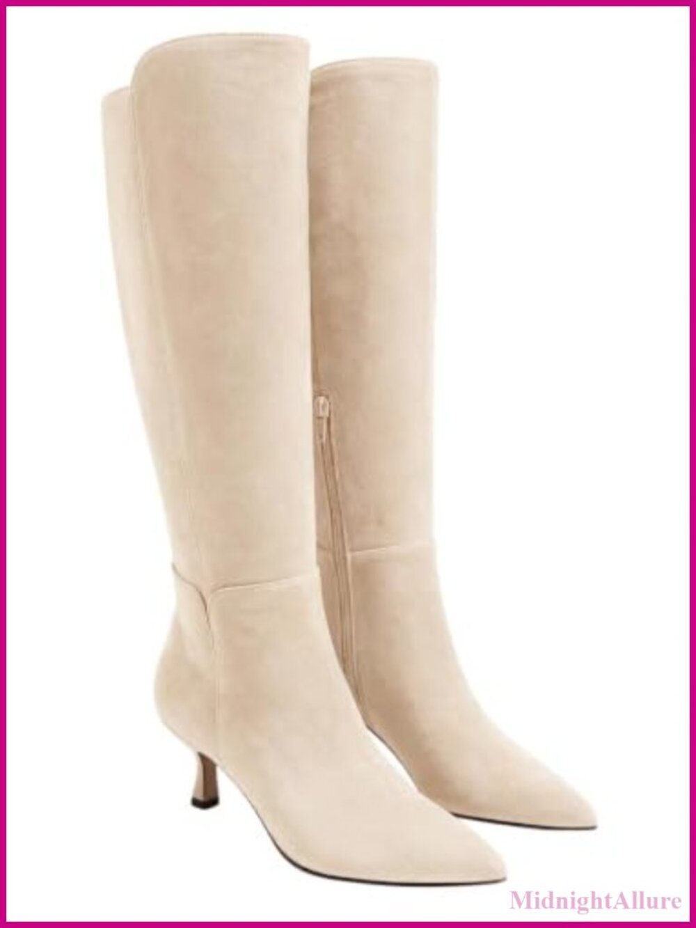 Knee High Boots Kitten Heel Pointed Toe Zip Tall Dress Boots